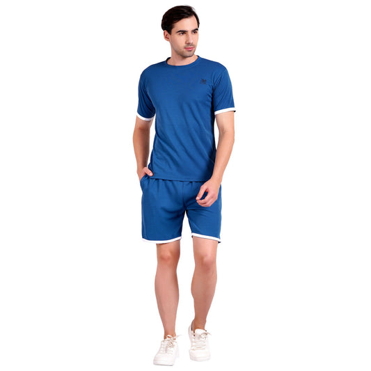 NAUTICON Men Round Neck t-Shirt and Shorts Co-Ord Set Blue - NAUTICON WEARABLES