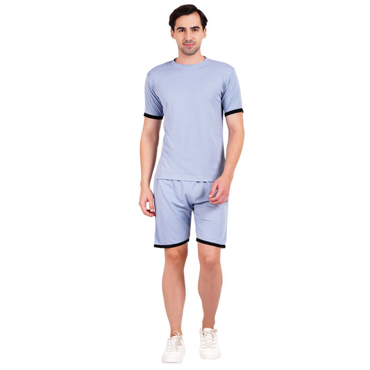 NAUTICON Men Round Neck t-Shirt and Shorts Co-Ord Set Light Blue - NAUTICON WEARABLES