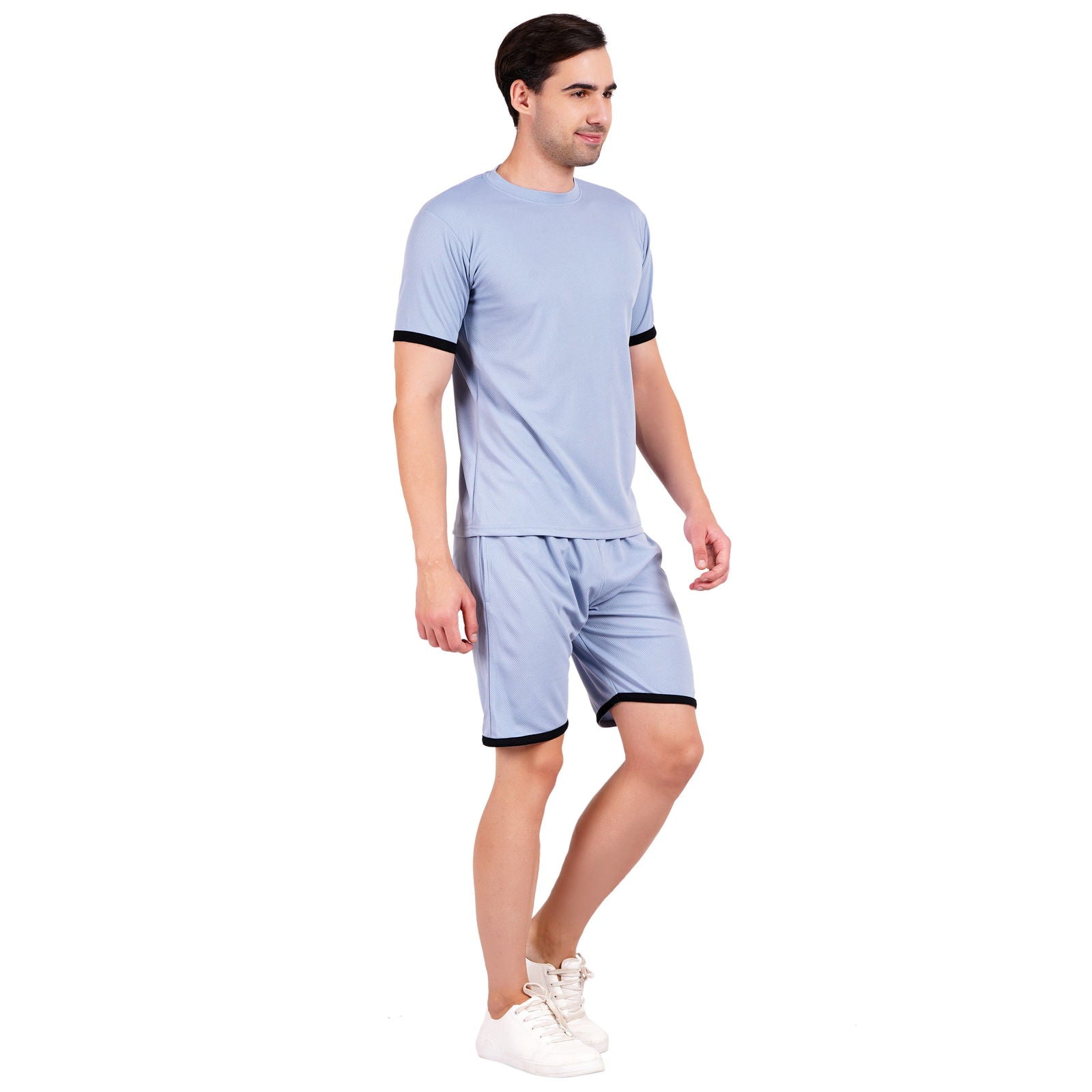 NAUTICON Men Round Neck t-Shirt and Shorts Co-Ord Set Light Blue - NAUTICON WEARABLES