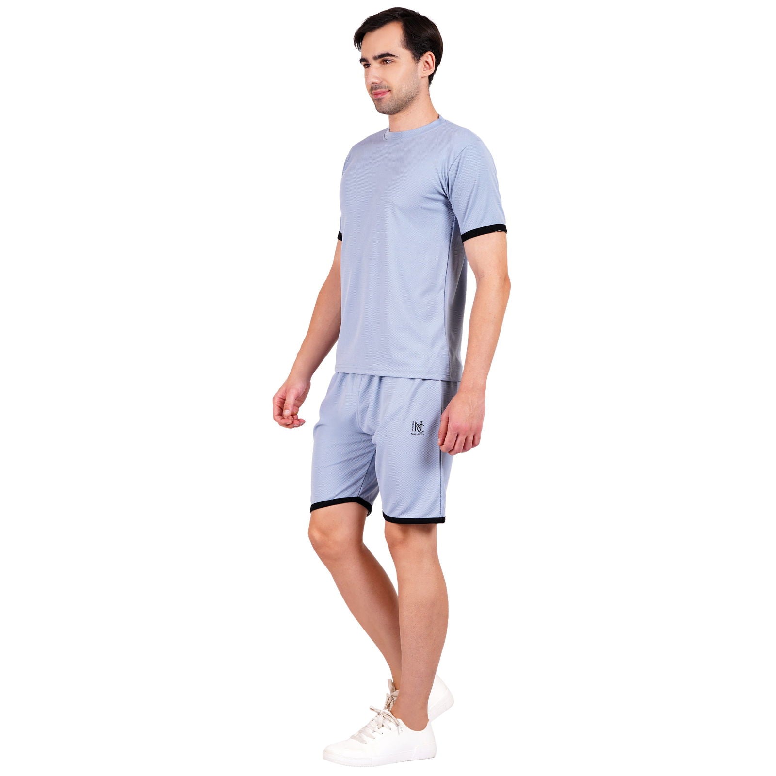 NAUTICON Men Round Neck t-Shirt and Shorts Co-Ord Set Light Blue - NAUTICON WEARABLES