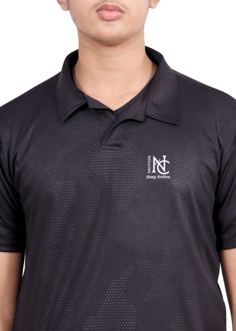 NAUTICON POLO T-SHIRT BLACK DOTED - NAUTICON WEARABLES
