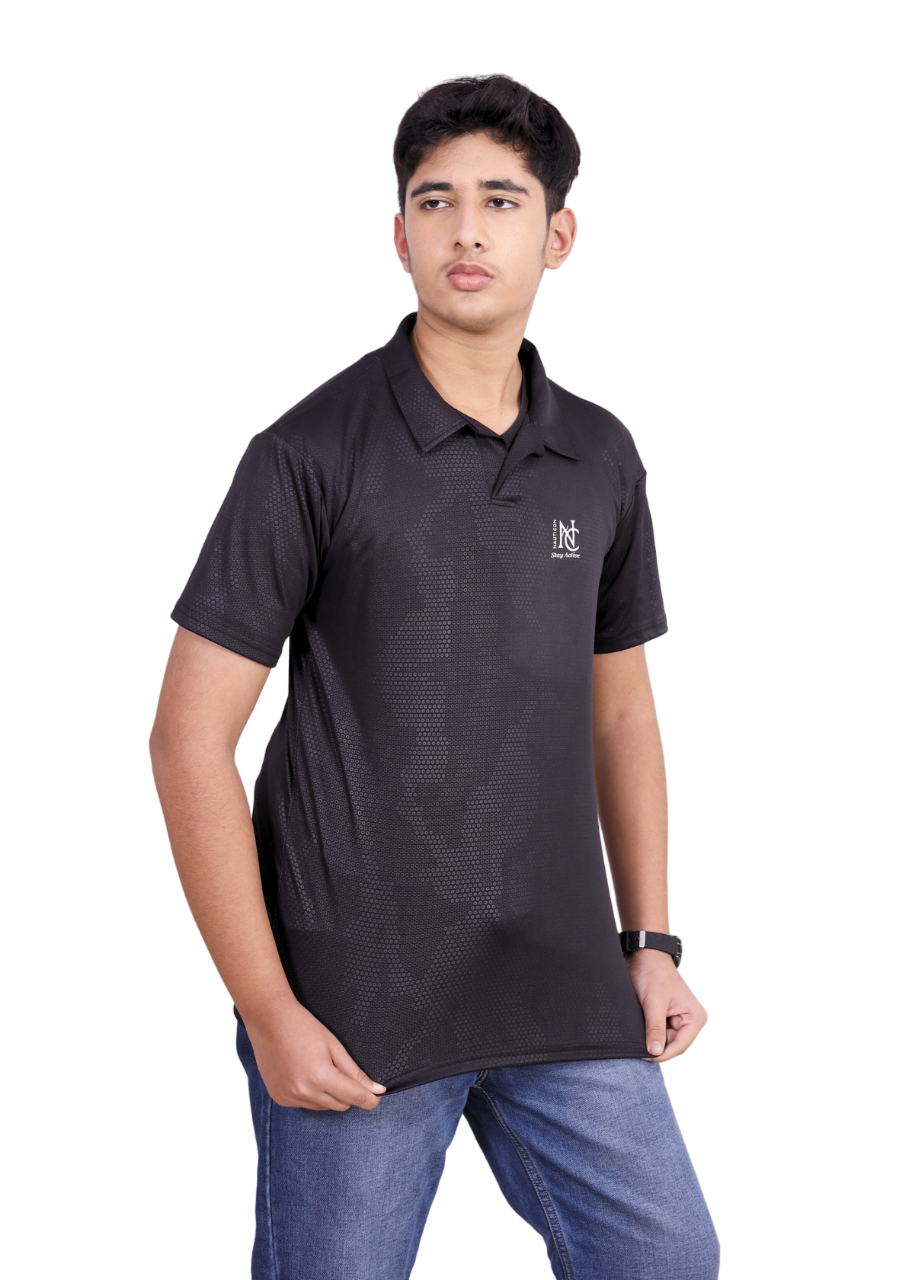 NAUTICON POLO T-SHIRT BLACK DOTED - NAUTICON WEARABLES