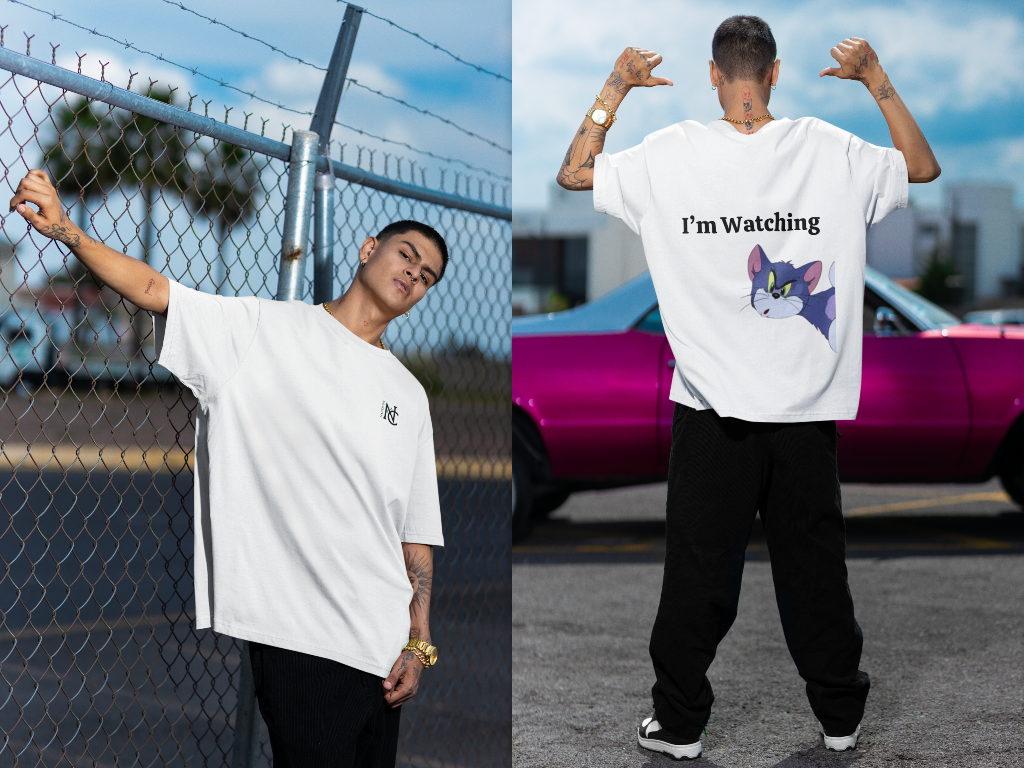 Nauticon I’m Watching Printed Men’s Oversize Cotton T-Shirt /White - NAUTICON WEARABLES