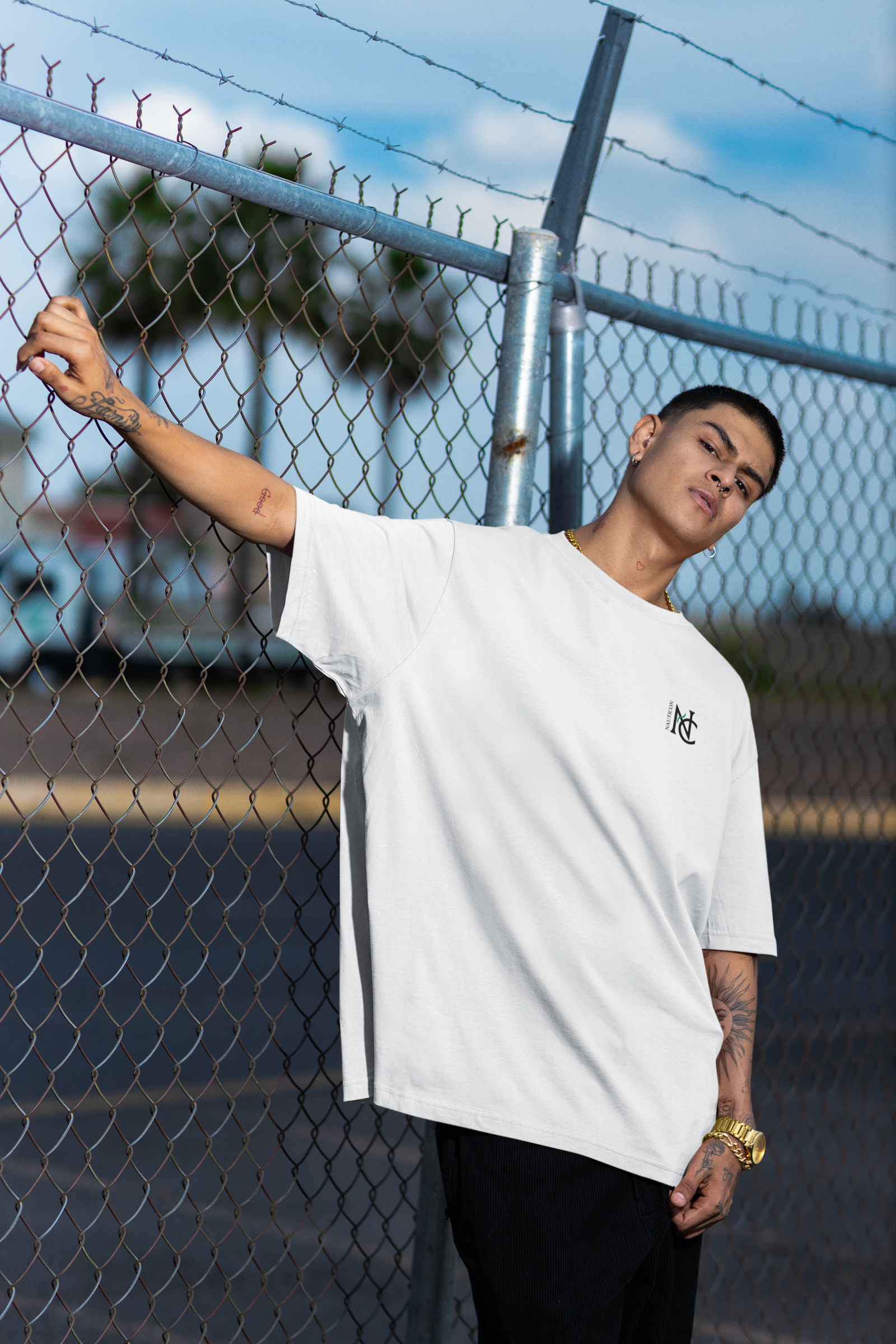 Nauticon I’m Watching Printed Men’s Oversize Cotton T-Shirt /White - NAUTICON WEARABLES