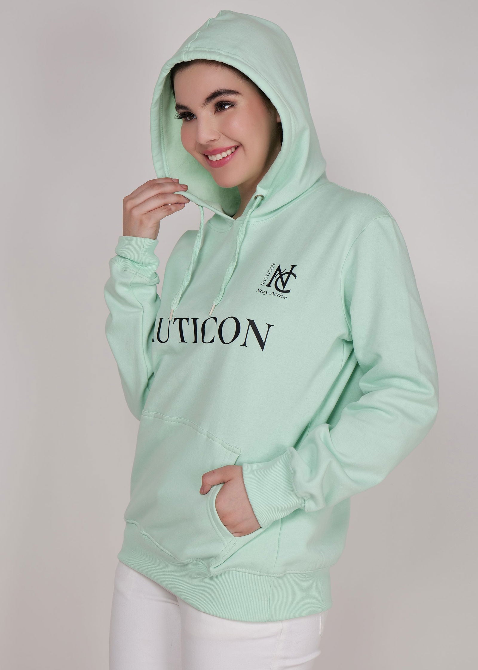 Women Winter Wear Stylish Hoodie Sea Green - NAUTICON WEARABLES