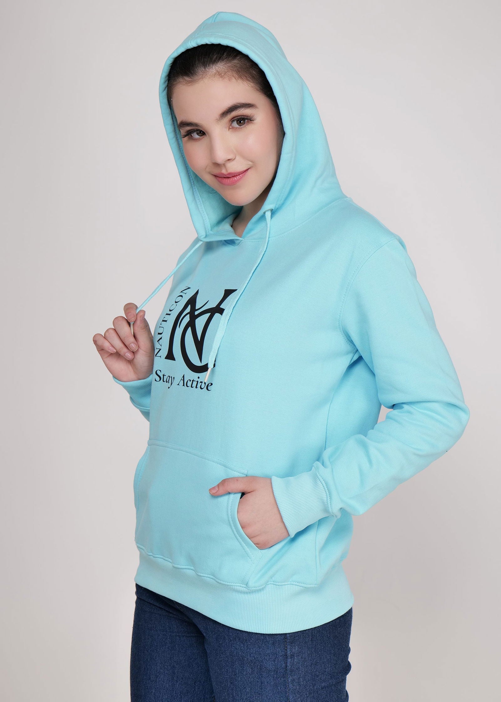 Women Winter Wear Stylish Hoodie Sky Blue - NAUTICON WEARABLES