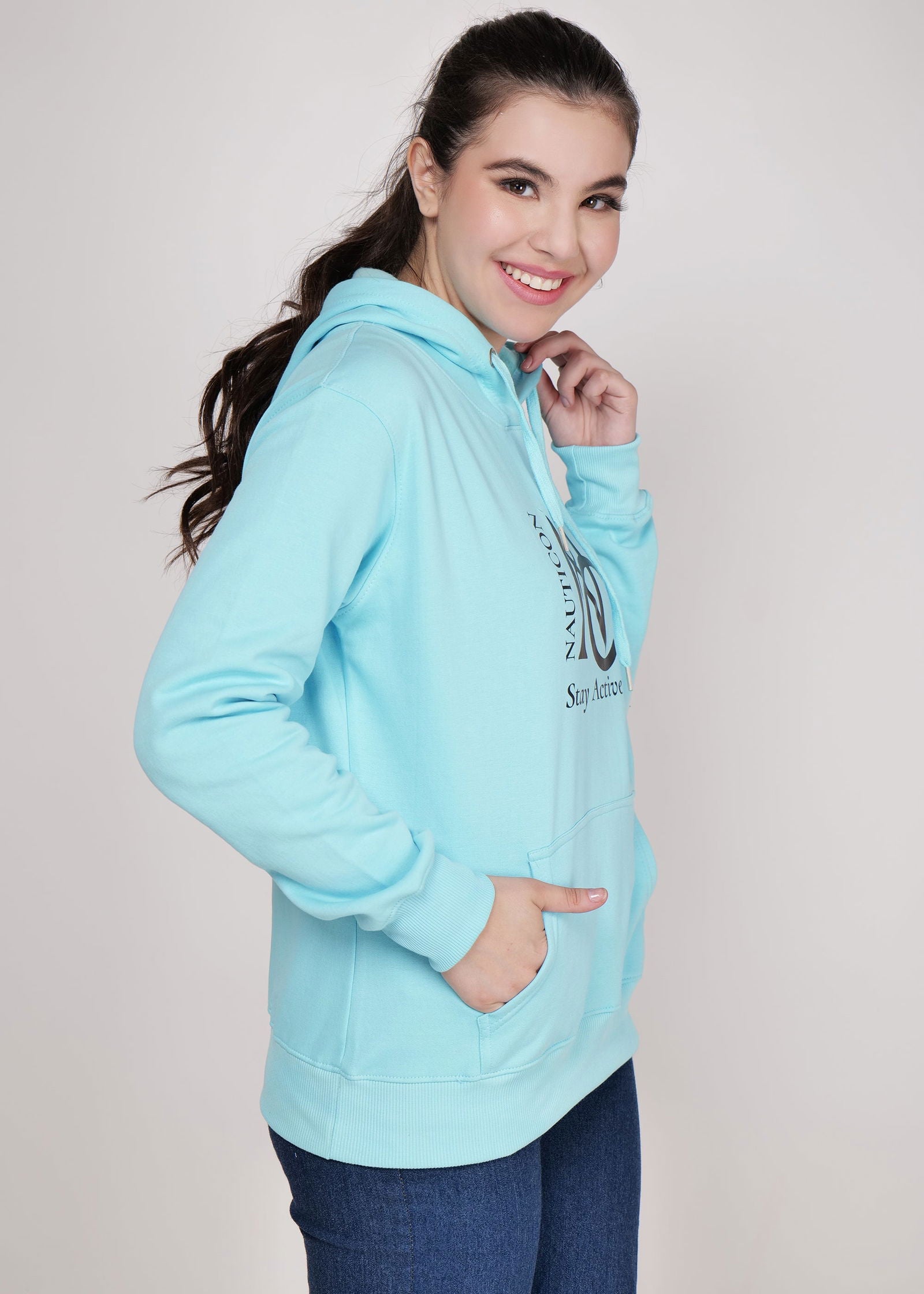 Women Winter Wear Stylish Hoodie Sky Blue - NAUTICON WEARABLES