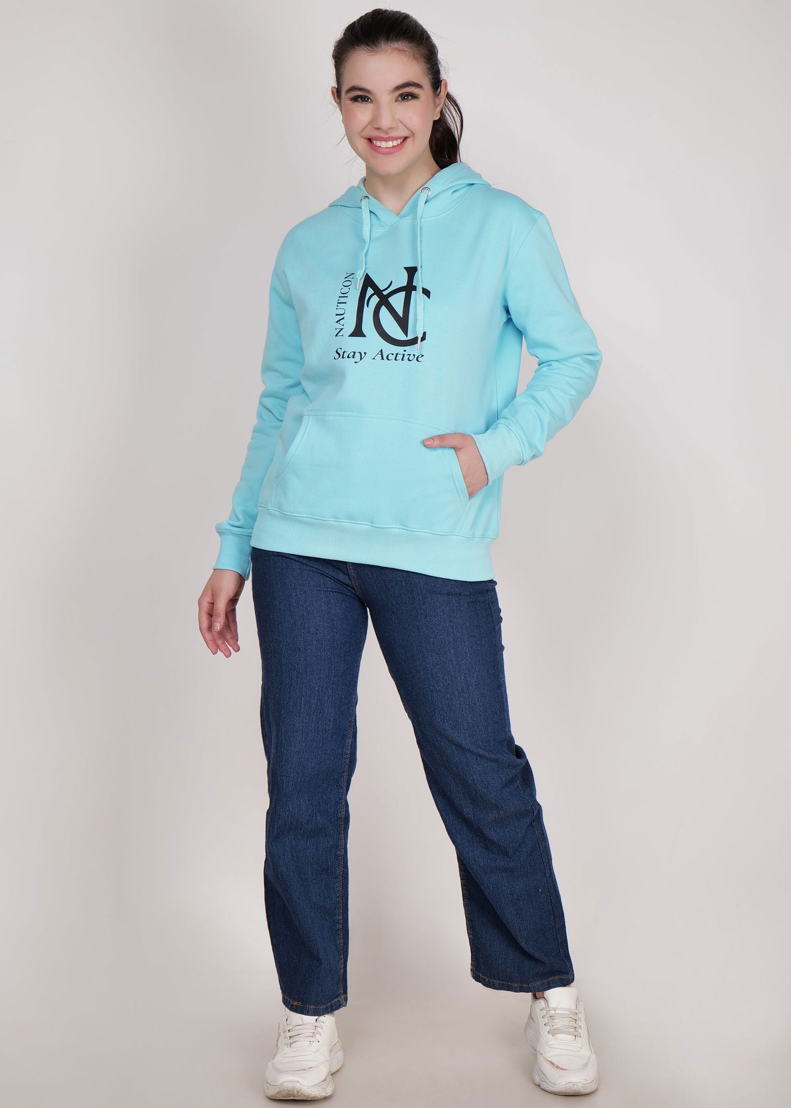 Women Winter Wear Stylish Hoodie Sky Blue - NAUTICON WEARABLES