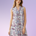 Sleeveless Printed Kurti with Coat Collar – Purple