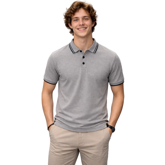 Grey Melange Premium  Polo T-Shirt
