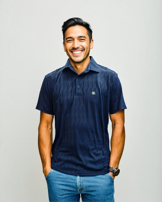 Nauticon Summer Blade Jacquard Polo T-Shirt for Men – Navy