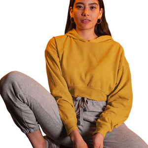 Women Crop Hoodies for Winter Radiant Mustard Solid