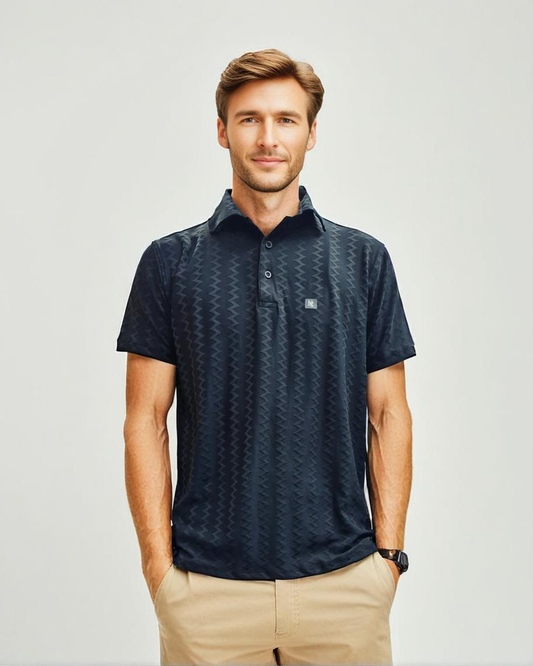 Nauticon Summer Saw Jacquard Polo T-Shirt for Men – Black