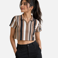 WOMEN'S ZIPPER CROP POLO – BARK BROWN