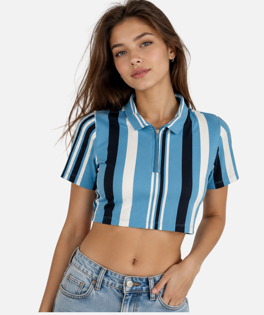 WOMEN'S ZIPPER CROP POLO – TEAL