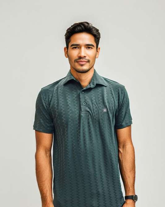 Nauticon Summer Saw Jacquard Polo T-Shirt for Men – Olive