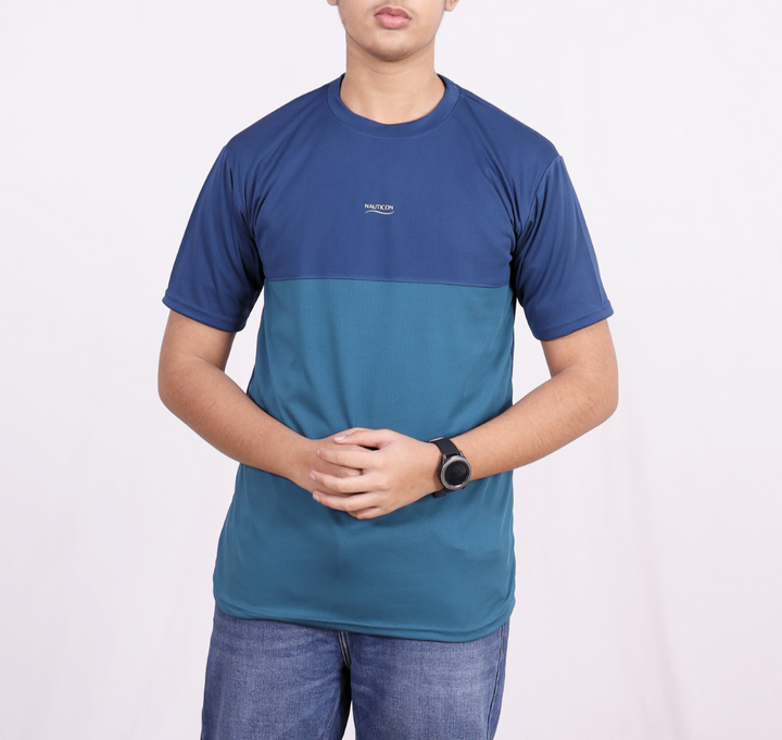 NAUTICON Premium Polyester Crew Neck T-Shirt Blue & Teal Green