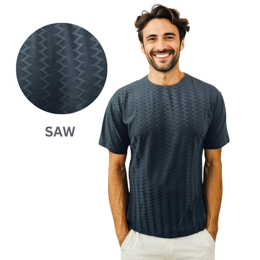 Nauticon Summer Saw Jacquard Crew Neck T-Shirt for Men – Black