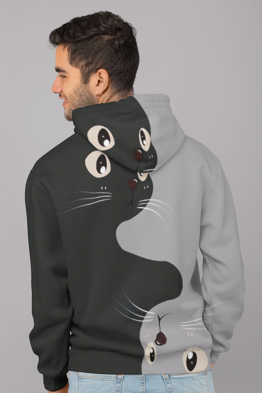 Men's Custom Hoodie POD Full Print Design TWO CATS (Front & Back)