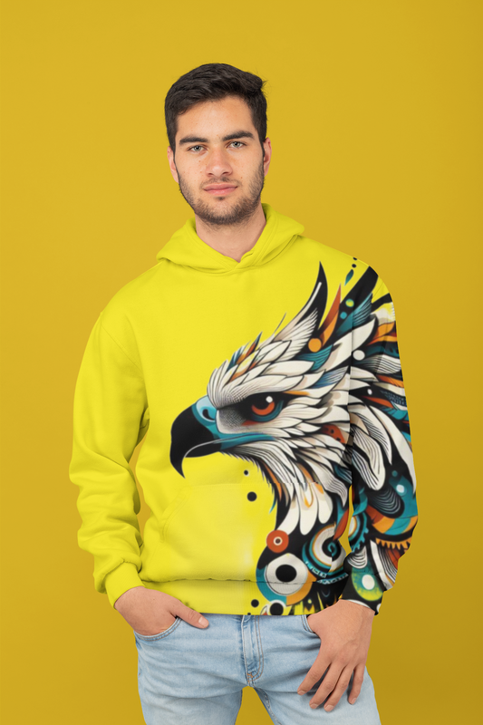 Men's Custom Hoodie POD Full Print Design Hawk (Front) YELLOW