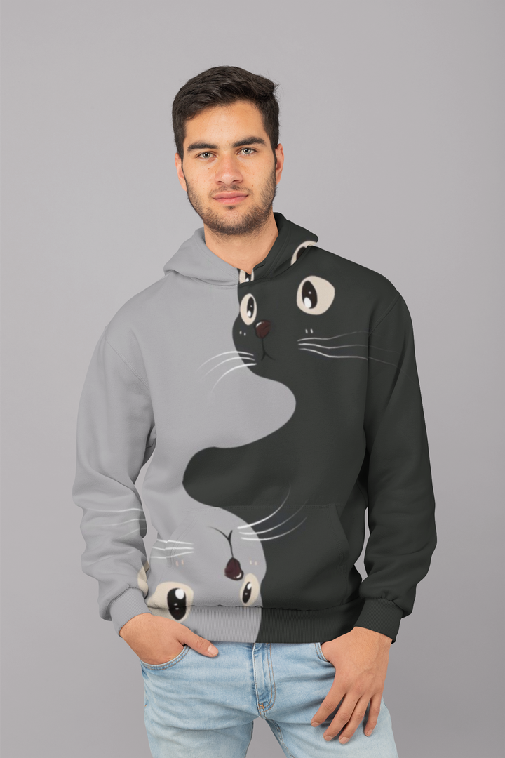 Men's Custom Hoodie POD Full Print Design TWO CATS (Front & Back)