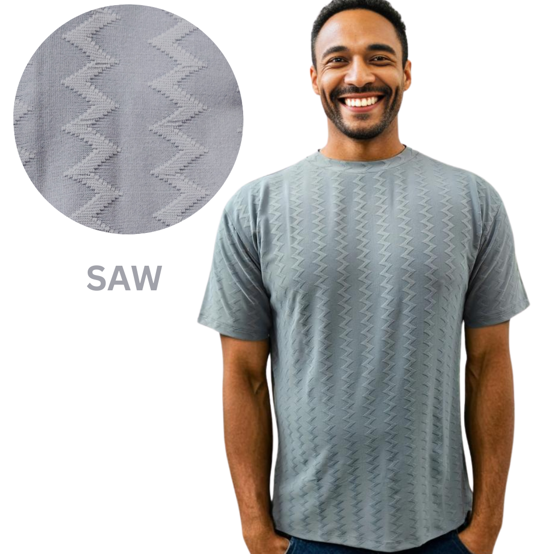 Nauticon Summer Saw Jacquard Crew Neck T-Shirt for Men – Light Grey