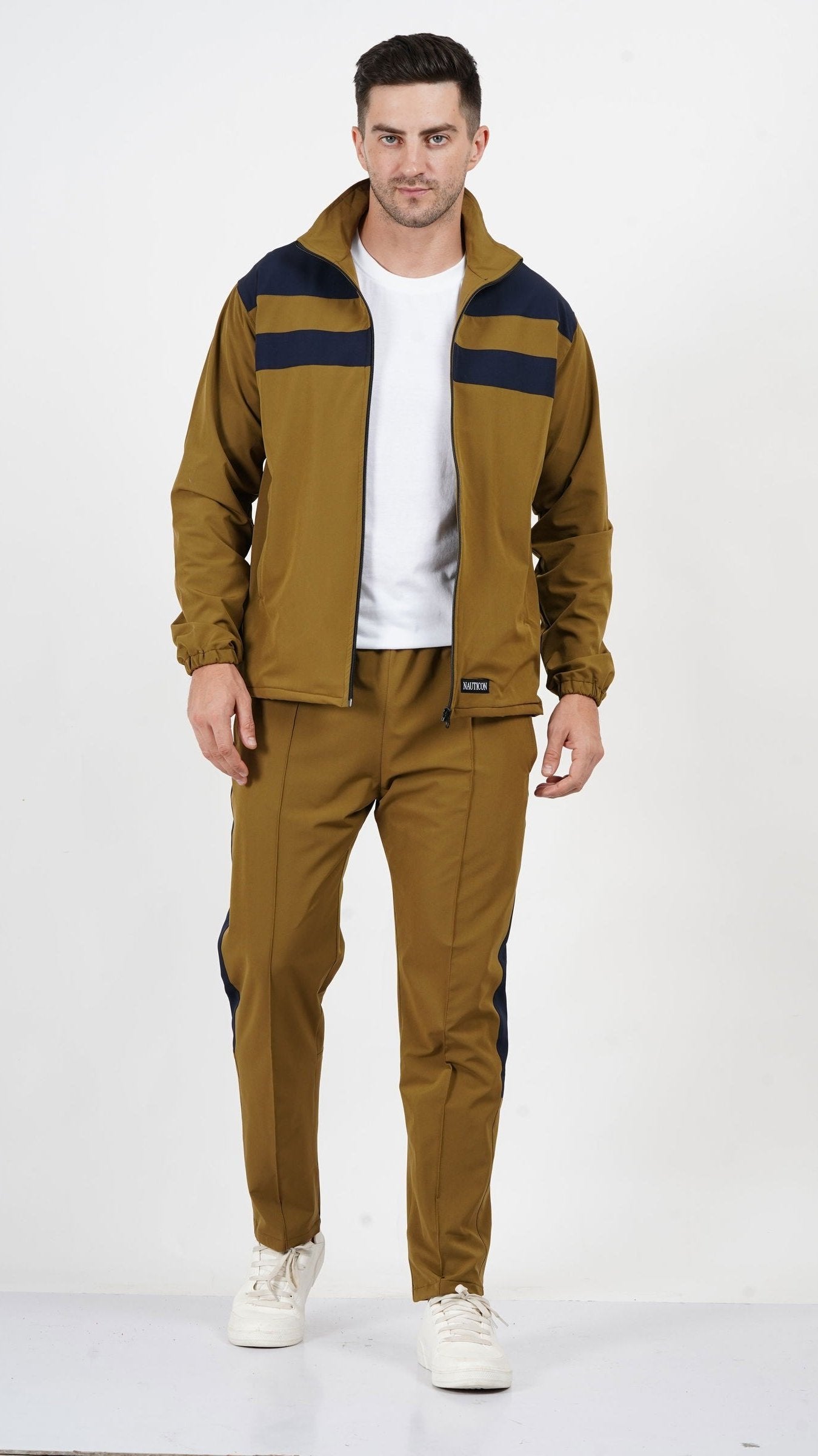 NAUTICON Chest Panel Tracksuit Set for Men Khaki & Navy - NAUTICON WEARABLES