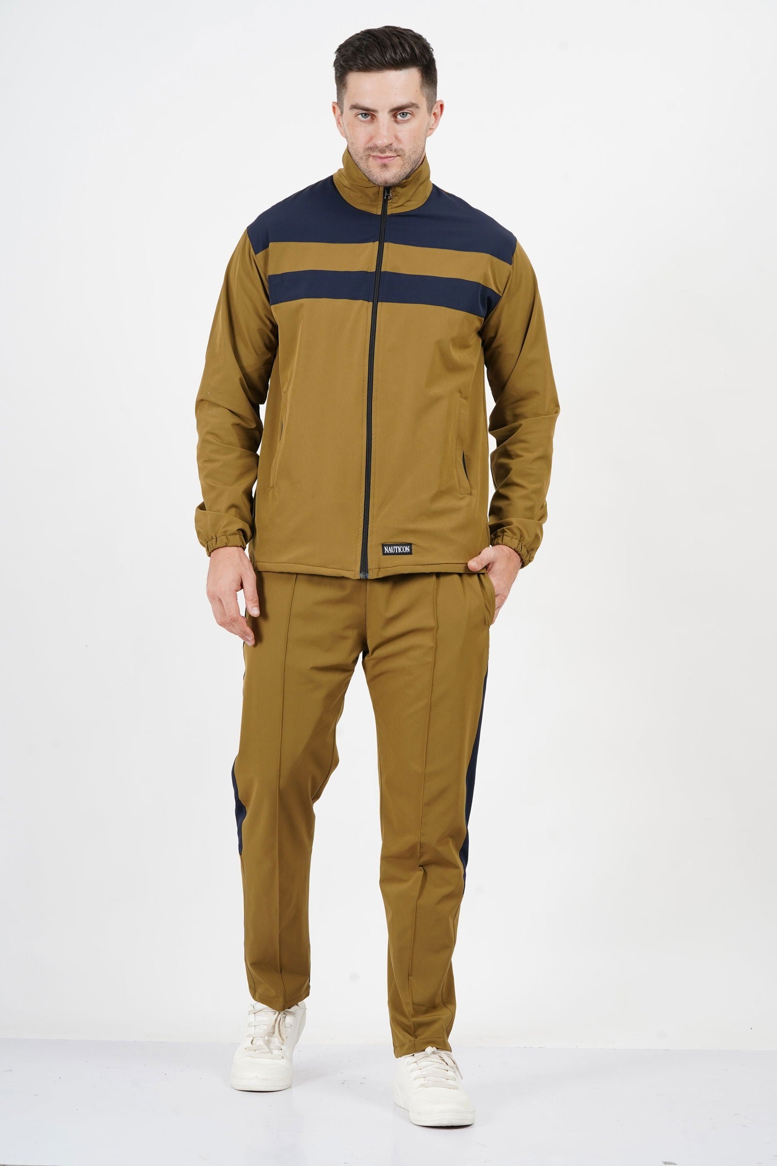 NAUTICON Chest Panel Tracksuit Set for Men Khaki & Navy - NAUTICON WEARABLES
