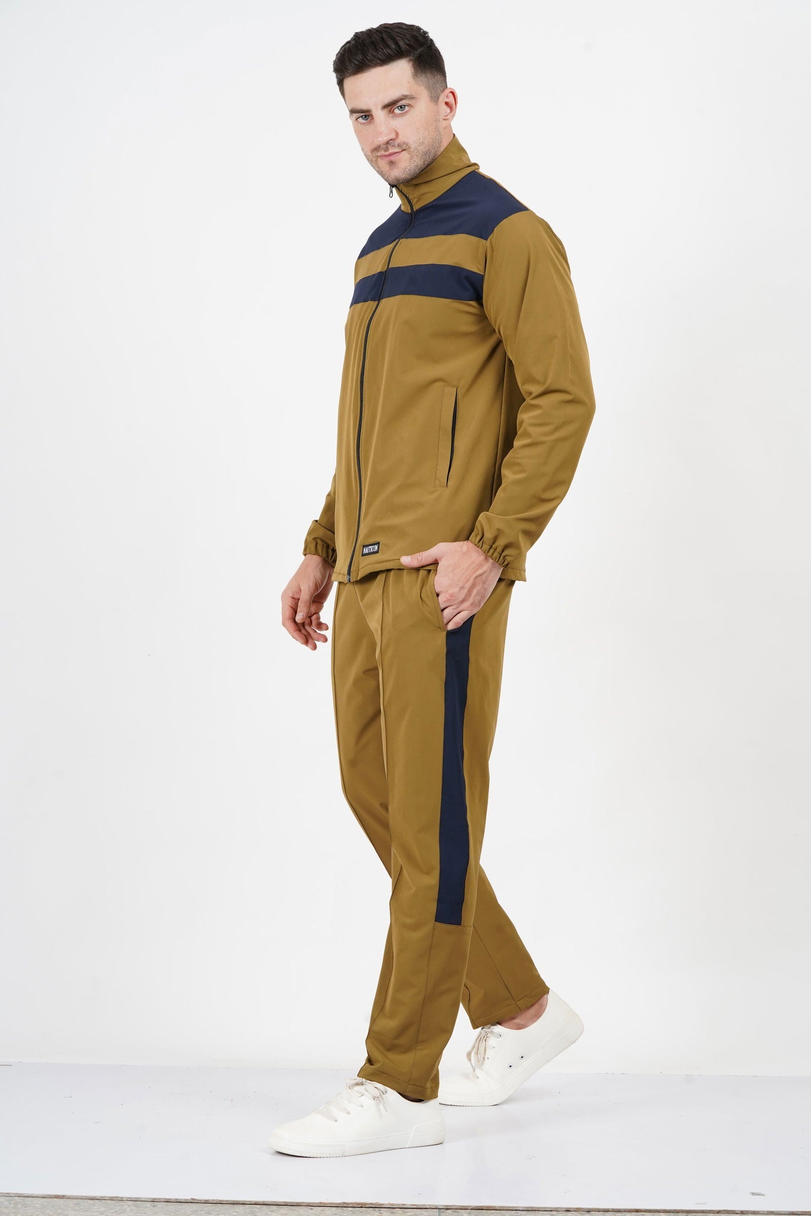 NAUTICON Chest Panel Tracksuit Set for Men Khaki & Navy - NAUTICON WEARABLES