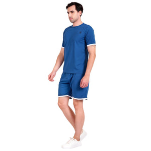 NAUTICON Men Round Neck t-Shirt and Shorts Co-Ord Set Blue - NAUTICON