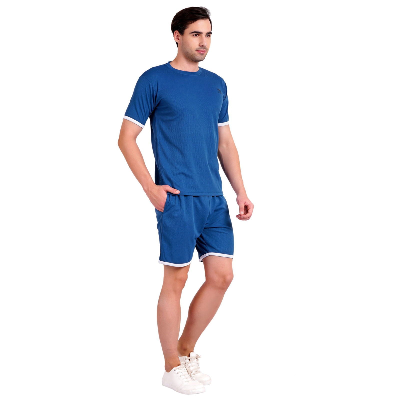 NAUTICON Men Round Neck t-Shirt and Shorts Co-Ord Set Blue - NAUTICON