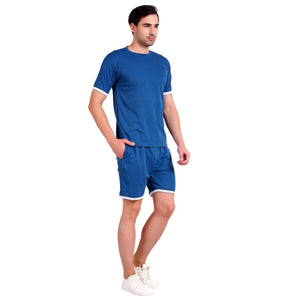 NAUTICON Men Round Neck t-Shirt and Shorts Co-Ord Set Blue - NAUTICON