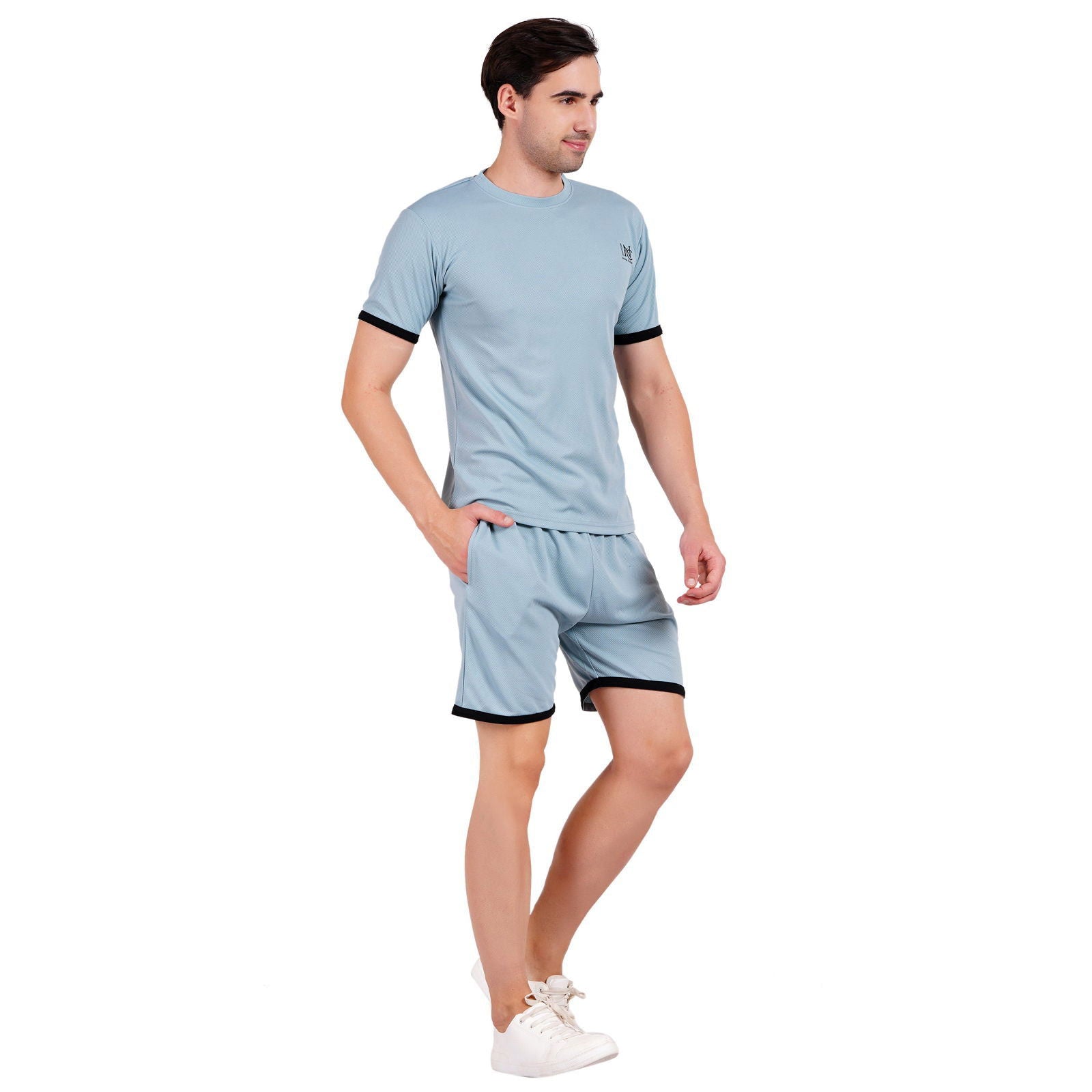 NAUTICON Men Round Neck t-Shirt and Shorts Co-Ord Set Sea Green - NAUTICON