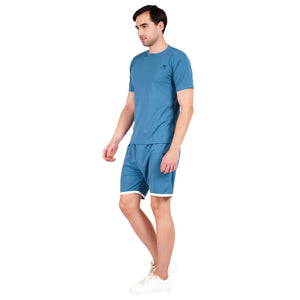 NAUTICON Men Round Neck t-Shirt and Shorts Co-Ord Set Teal Blue - NAUTICON