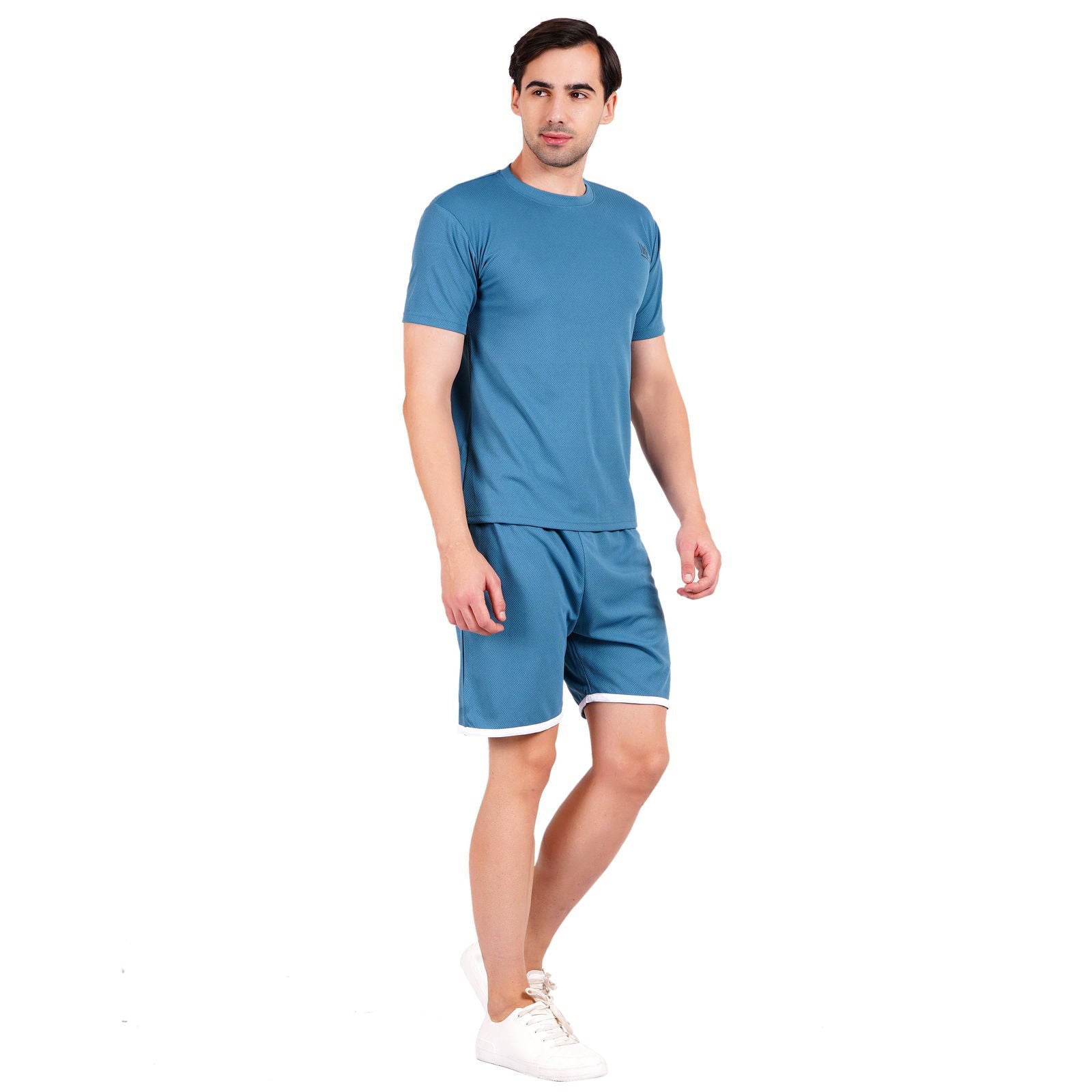 NAUTICON Men Round Neck t-Shirt and Shorts Co-Ord Set Teal Blue - NAUTICON