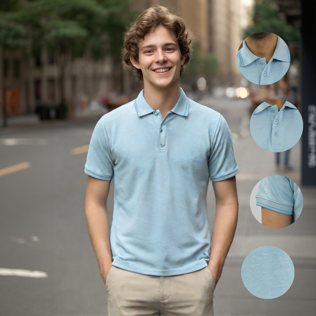 NAUTICON Polo T-Shirt for Men – Denim Sky Blue Melange | Nautical Style