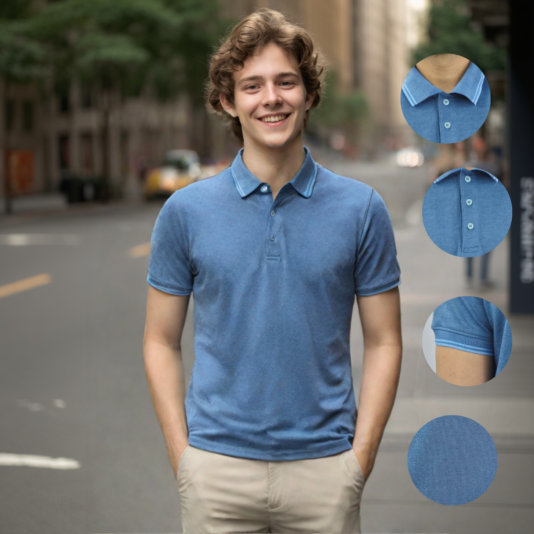 NAUTICON Polo T-Shirt for Men in Denim Melange – Classic Nautical Polo