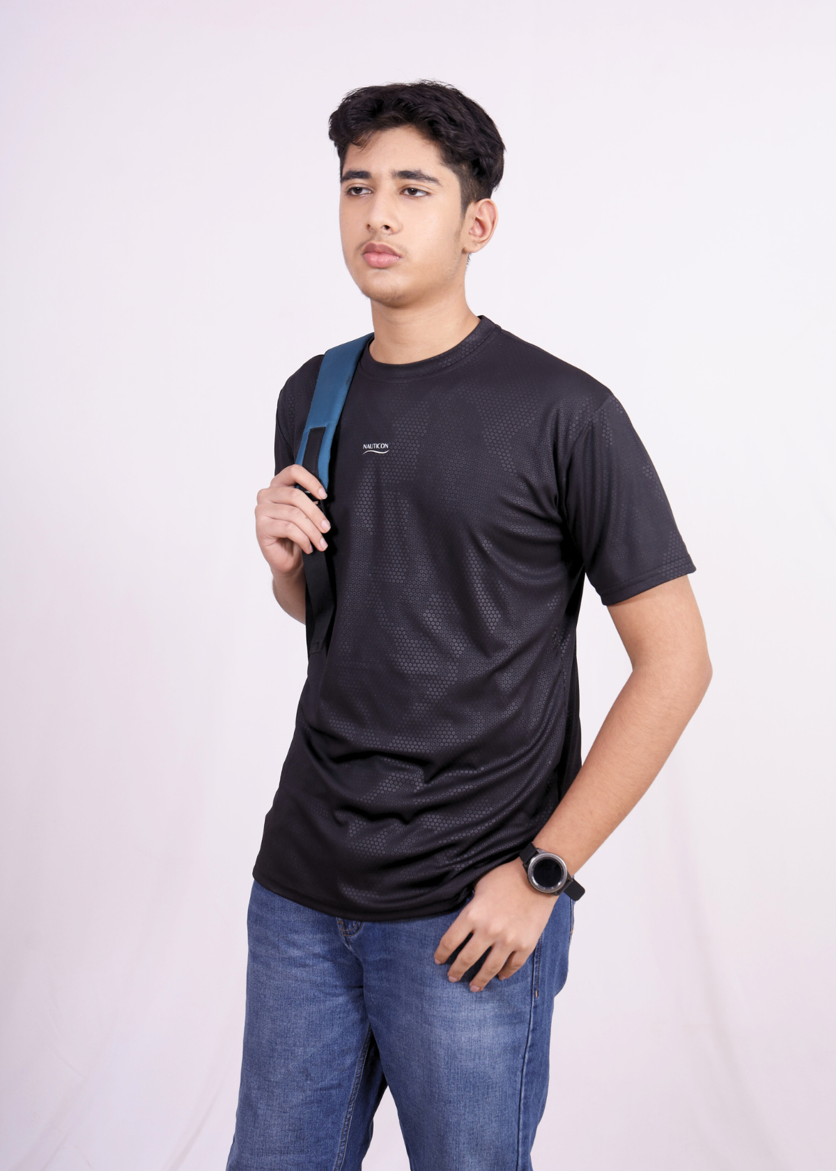NAUTICON Premium Polyester Crew Neck Black Dotted - NAUTICON WEARABLES