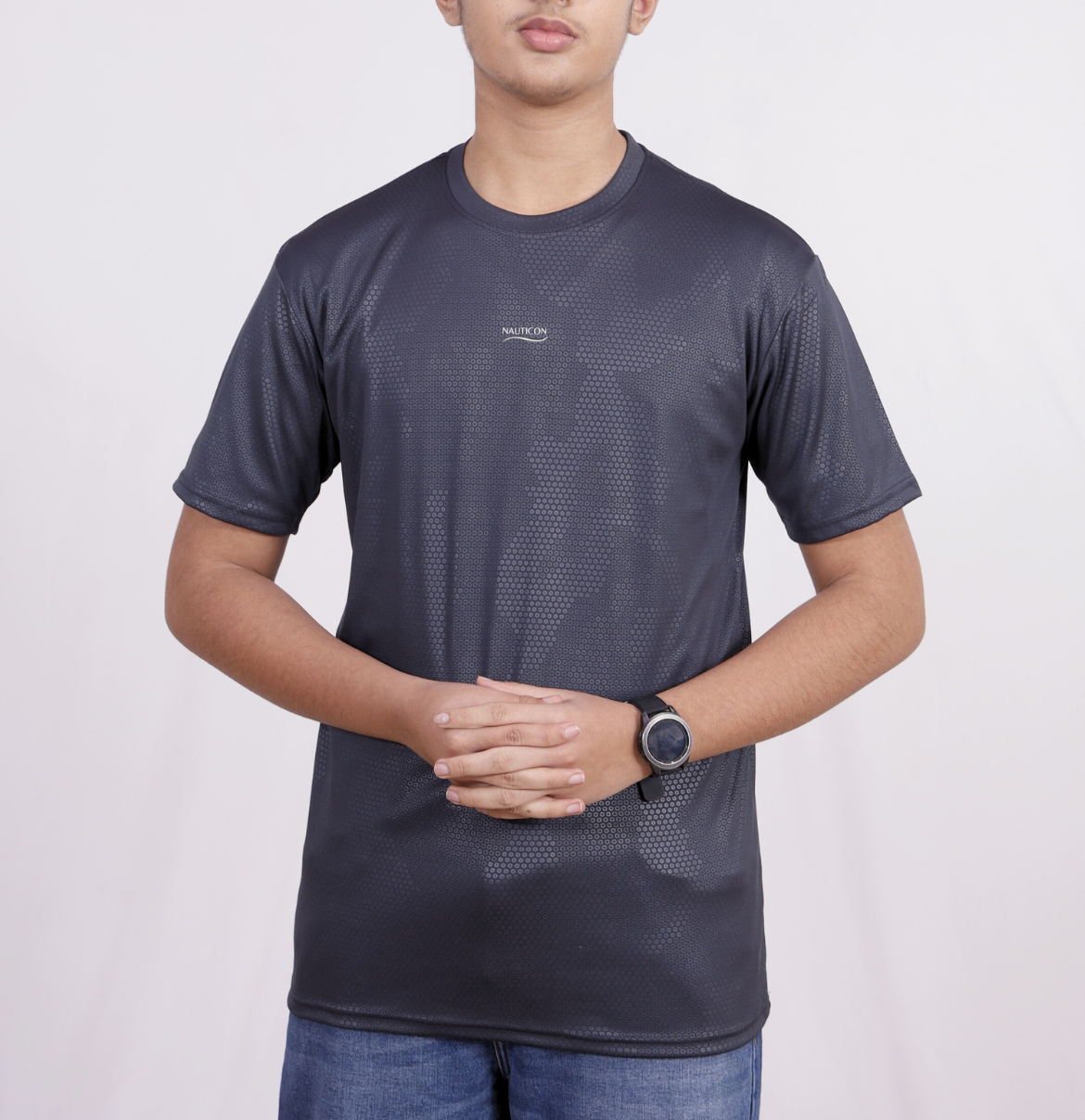 NAUTICON Premium Polyester Crew Neck Grey Dotted - NAUTICON