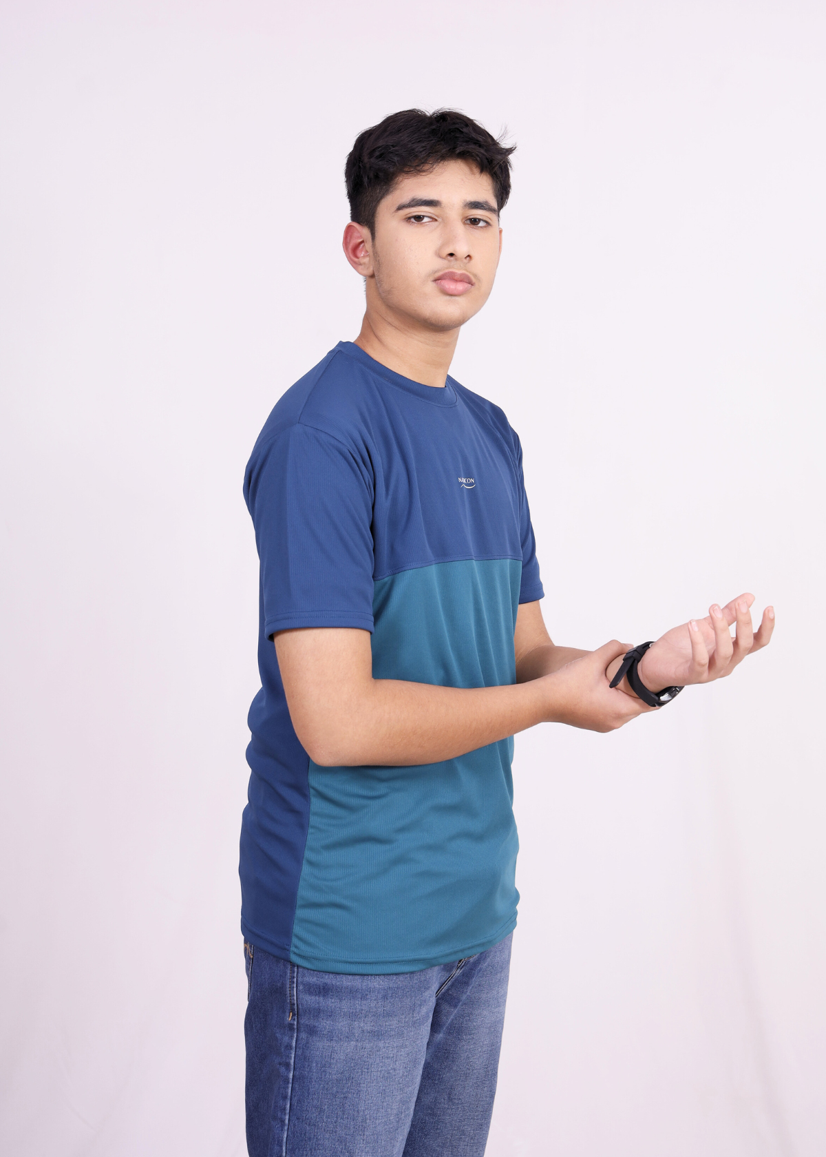 NAUTICON Premium Polyester Crew Neck T-Shirt Blue & Teal Green - NAUTICON WEARABLES