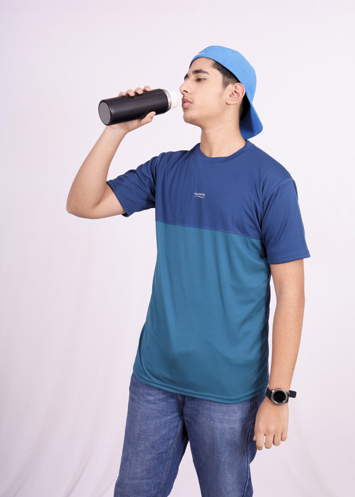 NAUTICON Premium Polyester Crew Neck T-Shirt Blue & Teal Green - NAUTICON WEARABLES