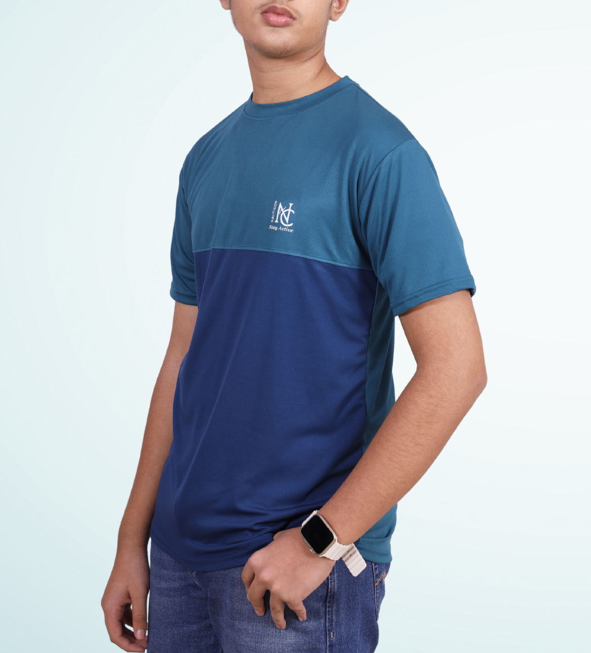 NAUTICON Premium Polyester Crew Neck T-shirt Teal Green & Blue - NAUTICON WEARABLES