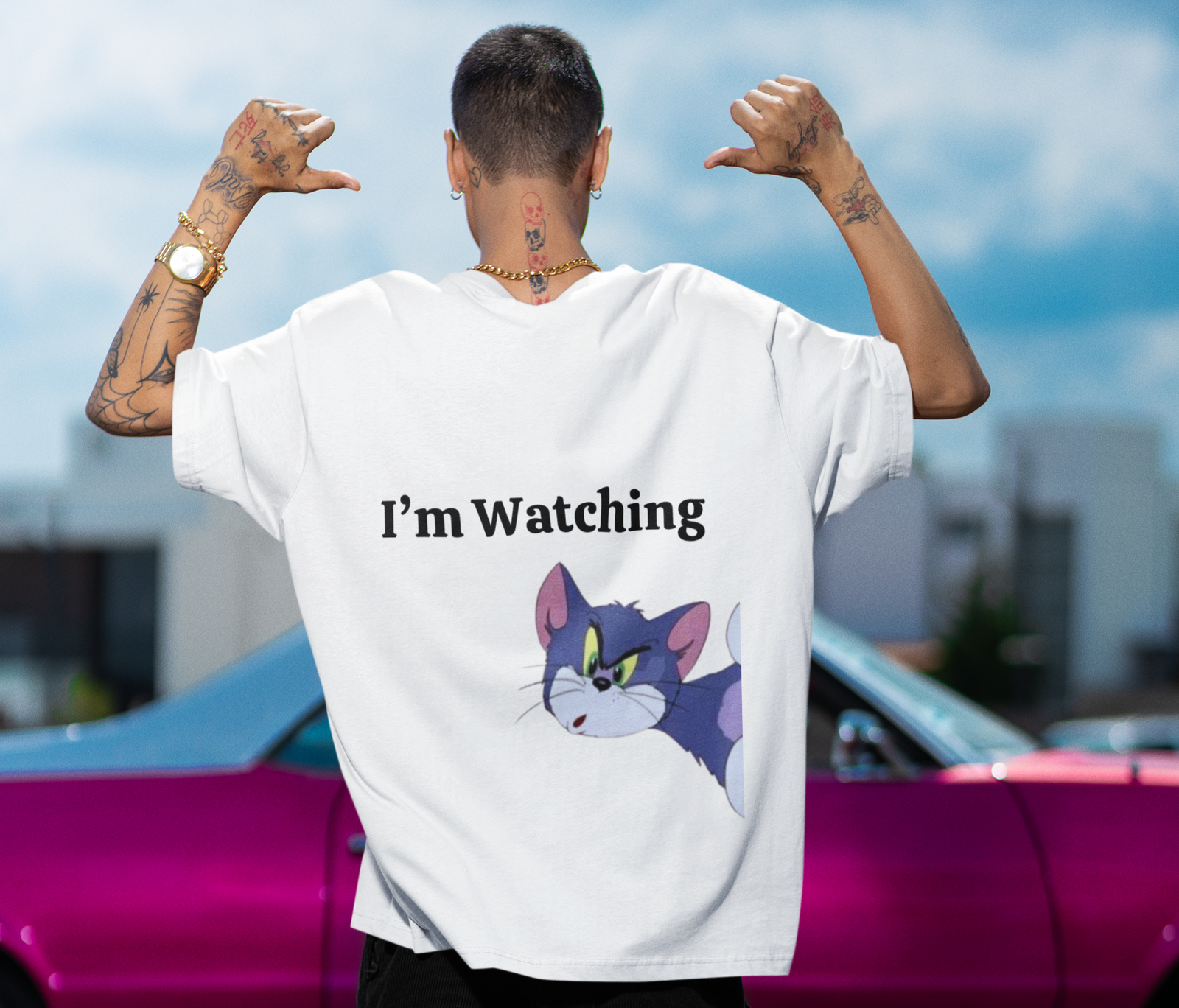 Nauticon I’m Watching Printed Men’s Oversize Cotton T-Shirt /White - NAUTICON WEARABLES