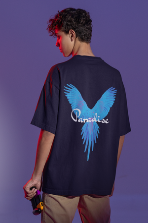 Nauticon Paradise Printed Men’s Oversize Cotton T-Shirt /Navy Blue - NAUTICON WEARABLES