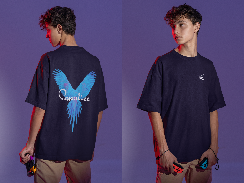 Nauticon Paradise Printed Men’s Oversize Cotton T-Shirt /Navy Blue - NAUTICON WEARABLES