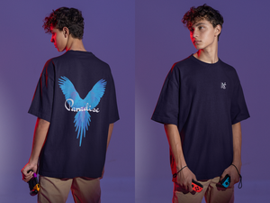 Nauticon Paradise Printed Men’s Oversize Cotton T-Shirt /Navy Blue - NAUTICON WEARABLES