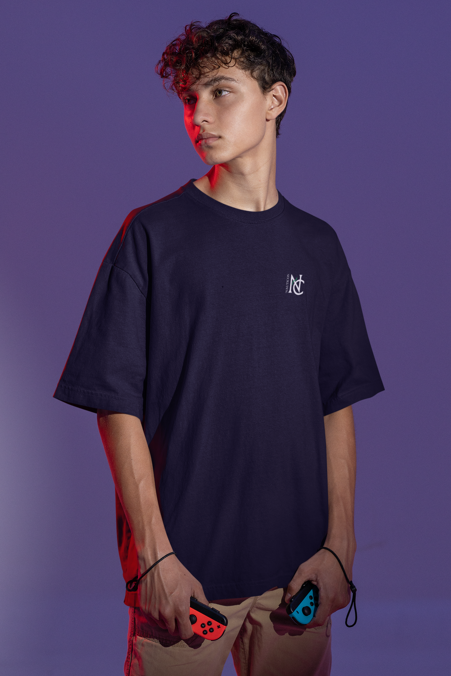 Nauticon Paradise Printed Men’s Oversize Cotton T-Shirt /Navy Blue - NAUTICON WEARABLES