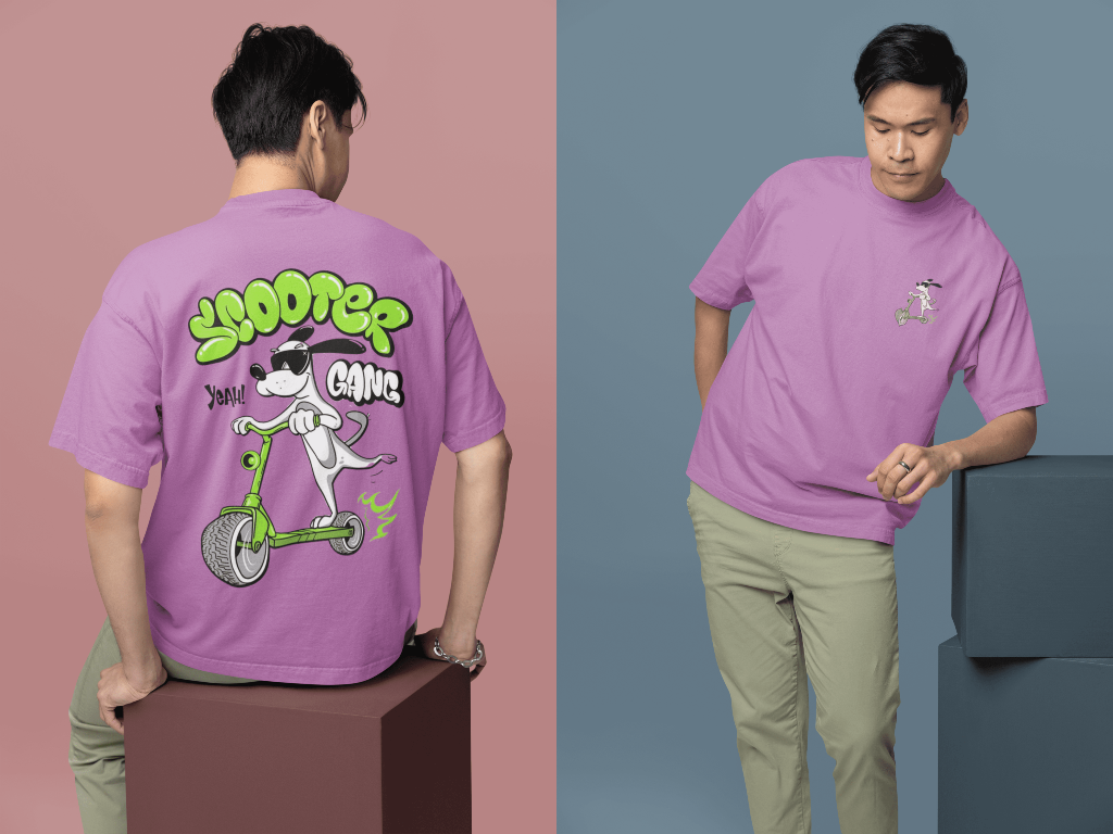 Nauticon Scooter Printed Men’s Oversize Cotton T-Shirt /Lavender - NAUTICON WEARABLES