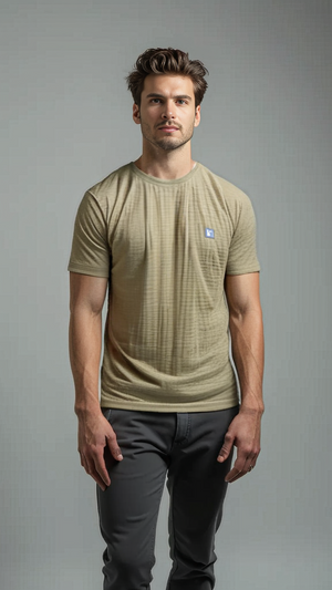 Nauticon Summer Plus Jacquard Crew Neck T-Shirt For Men 100 Poly/Tan - NAUTICON