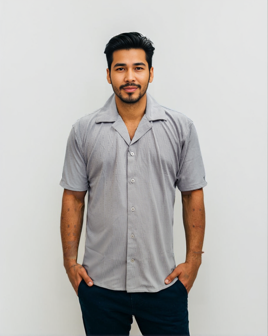 Nauticon Summer Spacex Jacquard Shirt for Men – Grey | 100% Poly/Spacex